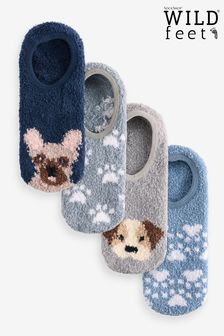 Wild Feet Grey Fluffy Cosy Peds Socks with Non Slip Grip Pack 4 (AH6759) | $27