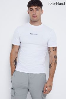 River Island White Muscle Fit Brand Carrier T-Shirt (AH9581) | 127 SAR