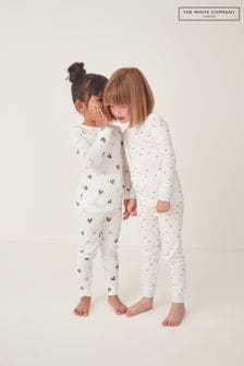 The White Company Skinny Fit Blue Organic Cotton Big And Little Heart Pyjamas Set Of 2 (AJ0274) | €47 - €53