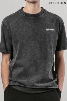 Religion Black Embroidered Wash T-Shirt (AJ2637) | kr493