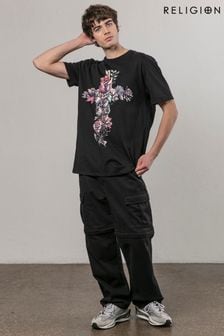 Religion Black Cross Botanical T-Shirt (AJ2642) | €44