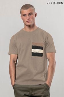 Grå - Religion Knit Pocket 100% Cotton T-shirt (AJ2648) | kr800