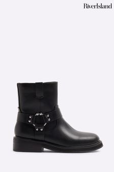 River Island Black Biker Ankle Boots (AJ3488) | $82