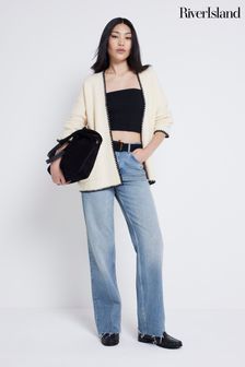 River Island Cream Long Sleeve Stitched Cardigan (AJ3497) | SGD 116