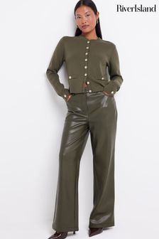 River Island Green Petite Relaxed Straight Leg 100% Cotton Trousers (AJ3514) | $88