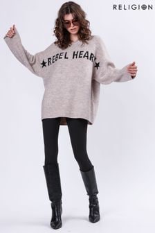 Religion Nude Oversized Rebel Heart Jumper with Stars (AJ4660) | $146