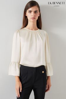 LK Bennett Cream Agnes Birch Satin Top With Frill Cuff (AJ5444) | €234