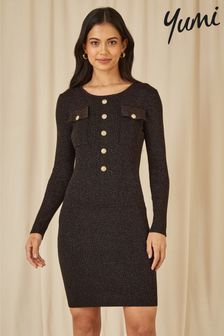 Yumi Black Military Fitted Knitted Dress (AJ6384) | SGD 97