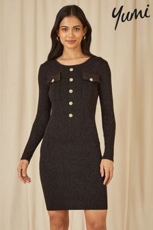 Yumi Black Military Fitted Knitted Dress (AJ6384) | $86