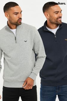 Threadbare Grey/Navy Quarter Zip Neck Sweatshirts 2 Pack (AJ6882) | $72