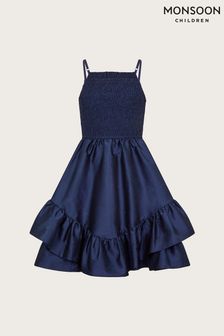 Monsoon Blue Clariska Smocked Taffeta Prom Dress (AJ7109) | DKK485 - DKK535