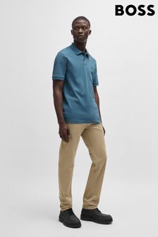 BOSS Blue Slim Fit Logo Patch in Stretch Cotton Polo Shirt (AJ7277) | $135