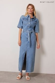 Mint Velvet Blue Denim 100% Cotton Midi Dress (AJ7375) | $238