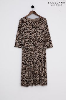 Lakeland Clothing Coco Animal Print Midi Brown Dress (AJ8366) | ￥7,890