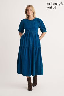 Nobodys Child Blue Denim Rochelle Plain 100% Organic Cotton Midi Dress (AJ8420) | BGN 242