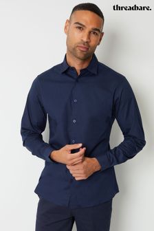 Threadbare Blue Cotton Long Sleeve Shirt With Stretch (AJ8536) | $44