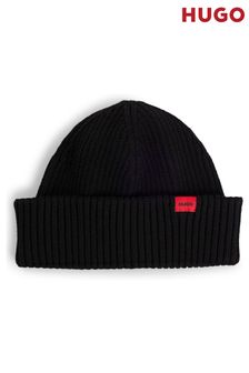 Hugo Wool Blend Beanie Hat With Red Logo Label (AJ8544) | 75 €