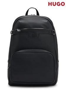 HUGO Black Stacked Faux Leather Logo Backpack (AJ8585) | kr3,270