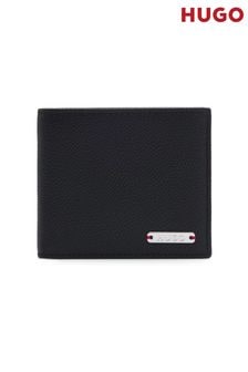 HUGO Black Logo Plate Wallet in Grained Leather (AJ8644) | ₪ 498