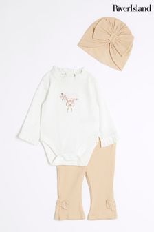 River Island Beige Baby Girls Kickflare Trousers Turban Set (AJ9534) | $38