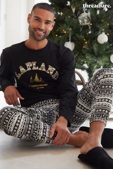 Threadbare Black 100% Cotton Long Sleeve Christmas Fairisle Pyjamas Set (AJ9622) | €41