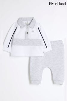 River Island Grey Baby Boys Jacquard 100% Cotton Polo Shirt Set (AJ9986) | €29