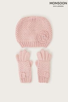 Monsoon Pink Flower Beanie And Gloves Set (AK0172) | €36 - €37