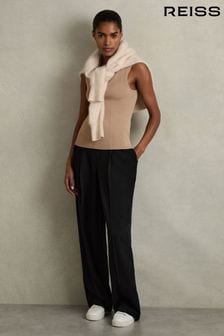 Reiss Black Eden Elasticated-Waist Wide-Leg Twill Trousers (AK0897) | $226