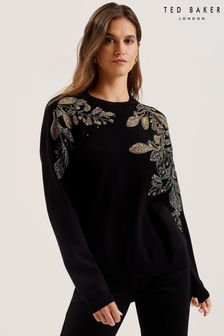 Ted Baker Black Rosmrry Embellished Crew Neck Long Sleeve Sweater (AK1616) | kr2,413