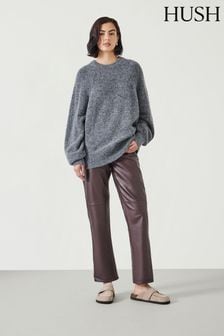 Hush Red Colette Leather Straight Leg Trousers (AK1728) | $415