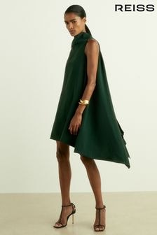 Reiss Green Shauna High-Neck Drape Back Mini Dress (AK1769) | $421