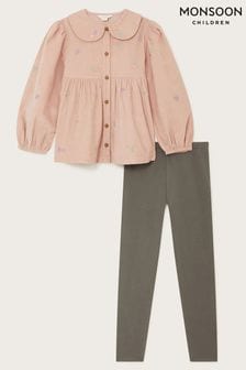 Monsoon 100% Cotton Embroidered Corduroy Blouse And Leggings Set (AK3195) | NT$1,680 - NT$1,910