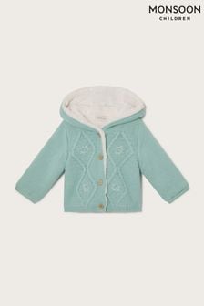 Monsoon Green Newborn Embroidered Knit 100% Cotton Cardigan (AK3220) | SGD 62