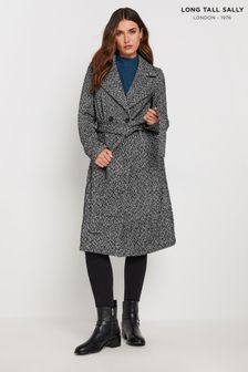 Long Tall Sally Black Herringbone Wrap Coat (AK3448) | €98