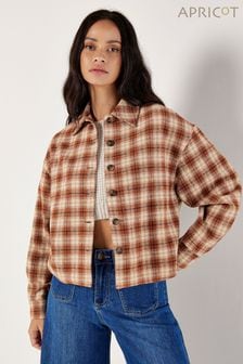 Apricot Orange Plaid Cropped Shacket (AK3514) | SGD 89