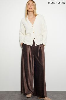 Monsoon Brown Shay Rib Velour Wide Leg Trousers (AK3564) | HK$566