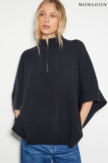 Monsoon Black Half Zip Knit Poncho (AK3579) | €75