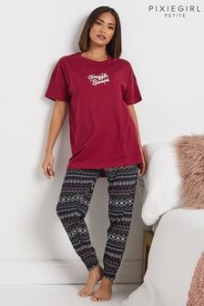 PixieGirl Petite Red 100% Cotton Fairisle Short Sleeved Cuffed Pyjamas Set (AK4103) | $57