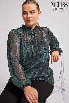 Yours Curve Green London Floral Ruffle Collar Blouse (AK4243) | HK$401