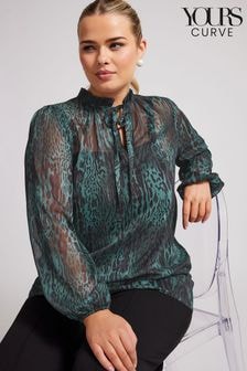 Yours Curve Green London Floral Ruffle Collar Blouse (AK4243) | $67