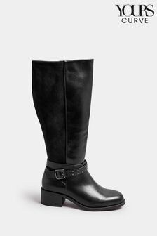 Yours Curve Black Extra Wide Fit Block Heel Metal Strap Boots (AK4284) | $103