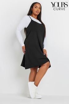 Yours Curve Black Long Sleeve Pinafore Dress (AK4460) | $58