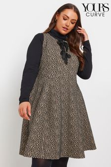 Yours Curve Brown Crew Neck Double Bow Pinafore Dress (AK4494) | €58