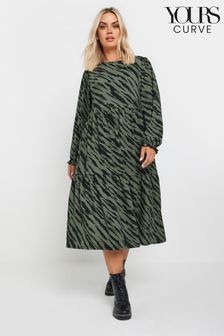 Yours Curve Green Textured Midaxi Frill Dress (AK4523) | SGD 72