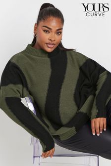 Yours Curve Green Oversized Colourblock Swirl Jumper (AK4624) | €46