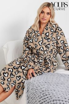 Yours Curve Natural Fluffy Leopard Heart Shawl Robe (AK4635) | $49