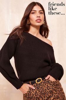 Черный - Friends Like These Off The Shoulder Jumper (AK4670) | €47