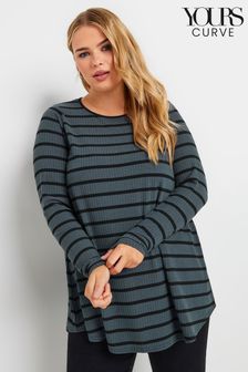 Серый - Yours Curve Long Sleeve Rib Swing Stripe T-shirt (AK4948) | €34