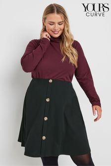 Yours Curve Black Button Front A Line Skirt (AK4959) | OMR14