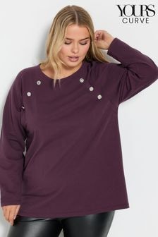 Yours Curve Purple Military Button Long Sleeve T-Shirt (AK4981) | $41